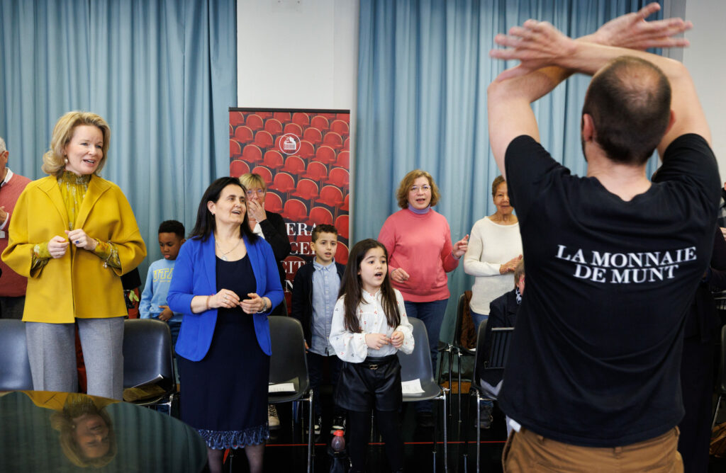 Queen Mathilde enjoys singing workshop at Brussels' Opera House