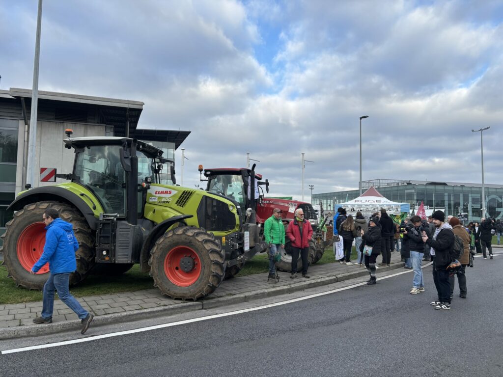 Farmers protest at Liège airport against Mercosur trade agreement